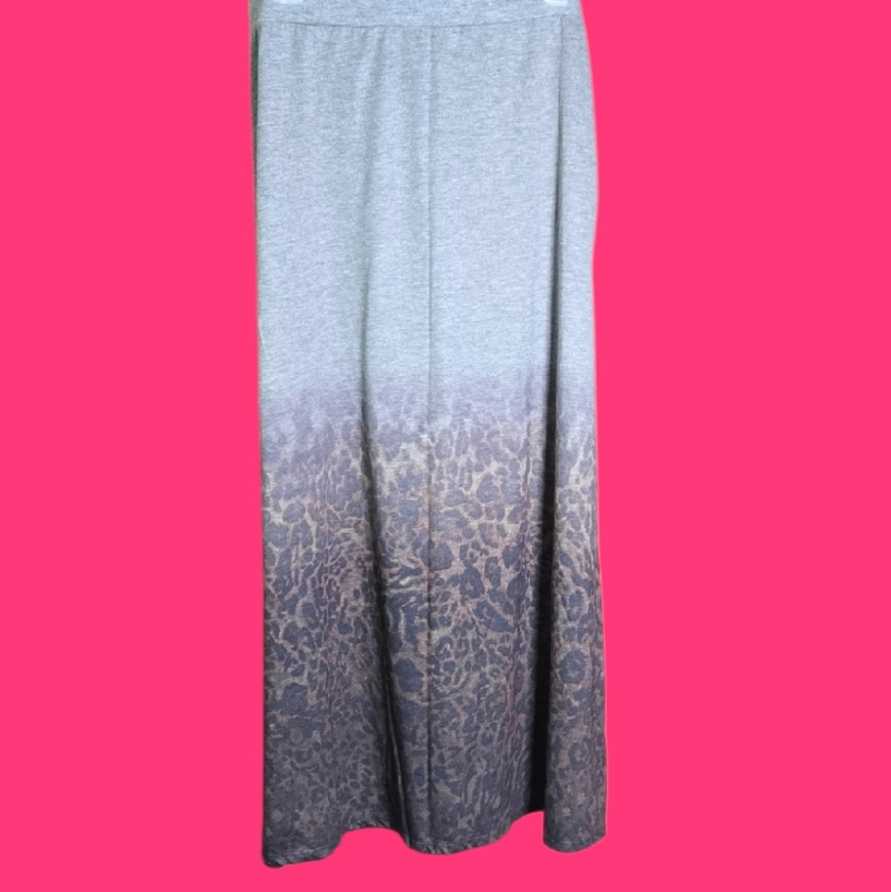 Just Be Gray and Brown Leopard Maxi Skirt